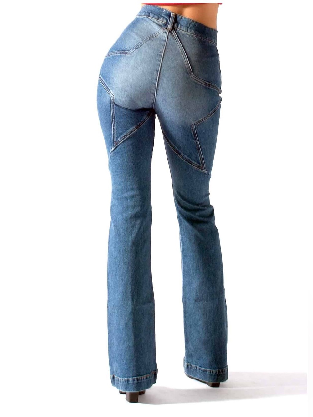REVICE Star Medium Blue High-Rise Wide Leg Jeans